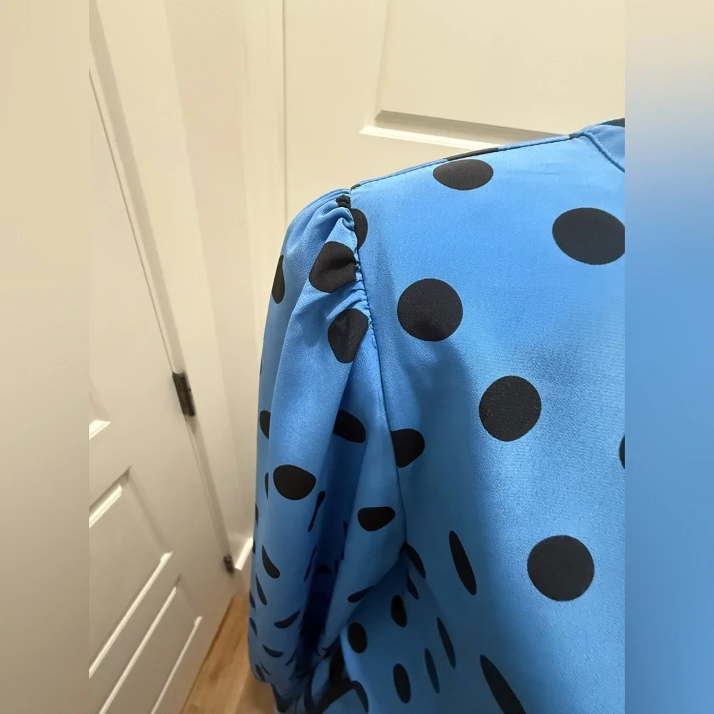 Vintage. Egon von Furstenberg. Polka Dot/Stripe Belted Shirt Dress. Blue/Black 8 - Picture 8 of 10